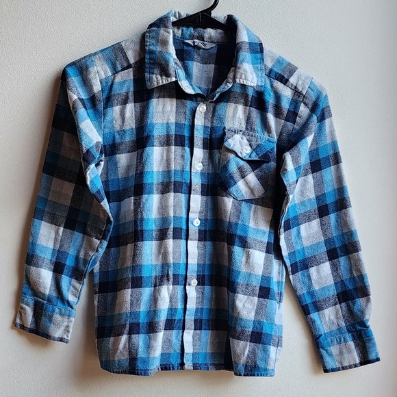 Bienzoe Blue/Gray Plaid Flannel Button Down Shirt Size 9/10 - Picture 1 of 16